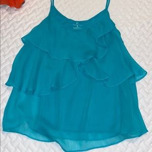 Teal ruffle spaghetti strap top